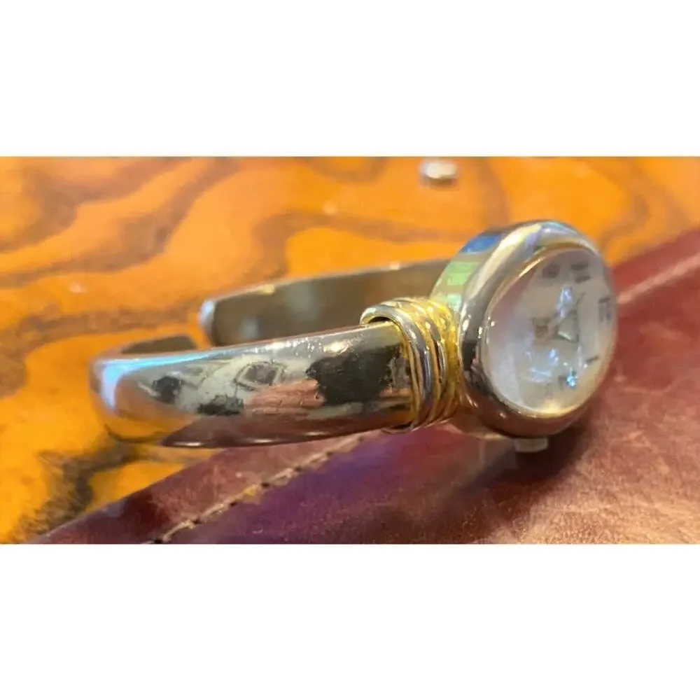 Women's Shannon Bracelet Watch,Swiss Parts,Gold Tone w/Thick Crystal,MOP Face